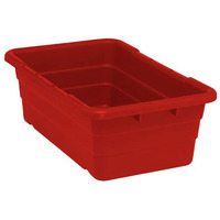 Cross Stack Tub, 5.51 gallon capacity, 100 lb. weight capacity, built-in handle grips, bottom grooves for cross stacking, 1/4 drill hole pattern on bottom, polypropylene, red, Made in USA
