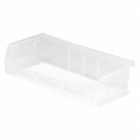 Bin, stacking or hanging, 11W x 5-3/8D x 3H, front/back/side grips, anti-slide lock, (3) divider slots, rear hanger, molded-in label holder, polypropylene, clear, Made in USA