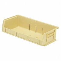 Bin, stacking or hanging, 11W x 5-3/8D x 3H, front/back/side grips, anti-slide lock, (3) divider slot, rear hanger, molded-in label holder, polypropylene, ivory, Made in USA