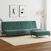 vidaXL 2-Seater Sofa Bed with Footstool Dark Green Velvet