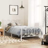 vidaXL Metal Bed Frame with Headboard and Footboard White 39.4x78.7