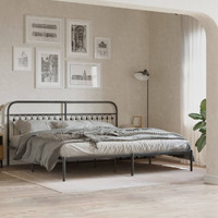 vidaXL Metal Bed Frame with Headboard Black 76x79.9 King