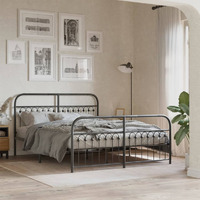 vidaXL Metal Bed Frame with Headboard and Footboard Black 59.1x78.7