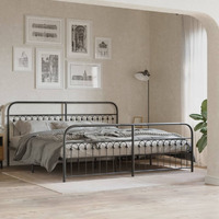 vidaXL Metal Bed Frame with Headboard and Footboard Black 76x79.9 King