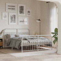 vidaXL Metal Bed Frame with Headboard and Footboard White 59.1x78.7