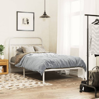 vidaXL Metal Bed Frame with Headboard White 39.4x78.7