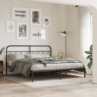 vidaXL Metal Bed Frame with Headboard Black 76x79.9 King