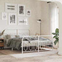 vidaXL Metal Bed Frame with Headboard and Footboard White 59.1x78.7