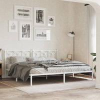 vidaXL Metal Bed Frame with Headboard White 76x79.9 King