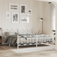 vidaXL Metal Bed Frame with Headboard and Footboard White 76x79.9 King