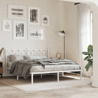 vidaXL Metal Bed Frame with Headboard White 59.1x78.7