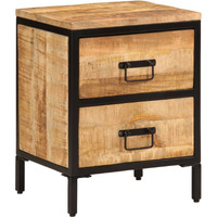 vidaXL Bed Cabinet with 2 Drawers 15.7x13.8x20.9 Solid Rough Wood Mango