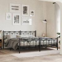 vidaXL Metal Bed Frame with Headboard and Footboard Black 76x79.9 King