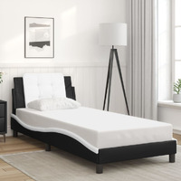 vidaXL Bed Frame with Headboard Black and White 39.4x74.8 Twin Faux Leather