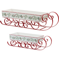 Sleigh (Set of 2) 17.75"L x 5"H, 24.5"L x 6.75"H Wood/Iron