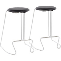 Finn Contemporary Counter Stool in White Steel and Black Faux Leather by LumiSource - Set of 2
