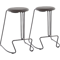 Finn Contemporary Counter Stool in Black Steel and Grey Faux Leather by LumiSource - Set of 2