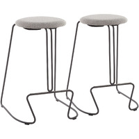 Finn Contemporary Counter Stool in Grey Steel and Light Grey Fabric by LumiSource - Set of 2