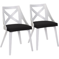 Charlotte Farmhouse Chair in White Textured Wood and Charcoal Fabric by LumiSource - Set of 2