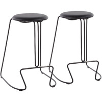 Finn Contemporary Counter Stool in Black Steel and Black Faux Leather by LumiSource - Set of 2