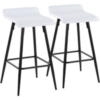 Ale 26 Contemporary Fixed Height Counter Stool in Black Steel and White Faux Leather by LumiSource - Set of 2