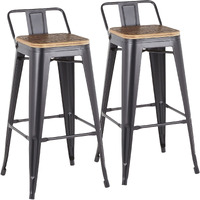 Oregon Industrial Low Back Barstool in Black Metal and Wood-Pressed Grain Bamboo by LumiSource - Set of 2