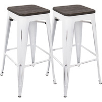 Oregon Industrial Stackable Barstool in Vintage White and Espresso by LumiSource - Set of 2