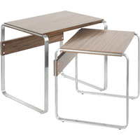 Tea Side Mid-Century Modern Nesting Tables in Stainless Steel and Walnut by LumiSource