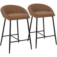 Matisse Contemporary Counter Stool with Black Metal Frame and Camel Faux Leather by LumiSource - Set of 2