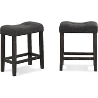 Sora Button Tufted Counter Height Saddle Stool, Set of 2, Gray