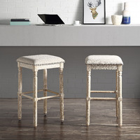 Arnhem Wood Upholstered Swivel Bar Stools, Set of 2, Tan