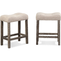 Sora Button Tufted Counter Height Saddle Stool, Set of 2, Taupe