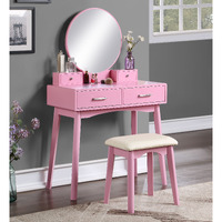 Liannon Contemporary Wood Vanity and Stool Set, Pink