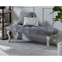 Decor Maxem Tufted Fabric Upholstered Bench Nailhead Trim , Gray