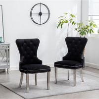 Montura Contemporary Tufted Velvet Chair with Nailhead Trim, Set of 2, Black