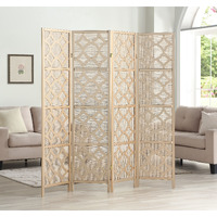 Quarterfoil infused Diamond Design 4-Panel Room Divider, Gold