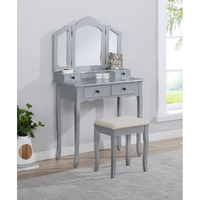Sanlo Wooden Vanity Make Up Table and Stool Set, Silver