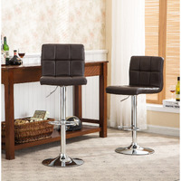 Swivel Faux Leather Adjustable Hydraulic Bar Stool, Set of 2, Brown
