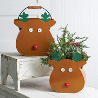 Set of Two Reindeer Metal Buckets