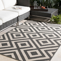 Livabliss ALF9639-69 6 ft. x 9 ft. Alfresco Rectangle Machine Made Geometric Area Rug, Black & Cream
