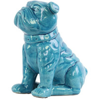 Urban Trends Collection 13835 Ceramic Sitting British Bulldog Figurine With Collar Gloss - Turquoise