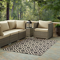 Modway Furniture R-1134A-58 5 x 8 ft. Perplex Geometric Diamond Trellis Indoor & Outdoor Area Rug - Black & Beige