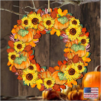 G.DeBrekht 8185305 Flower Fall Wreath Wooden Ornament Set of 2