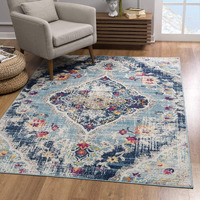 4 x 6 ft. Blue Distressed Medallion Area Rug