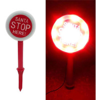 15 in. LED Santa Stop Here Sign Yard Decor, Red & White