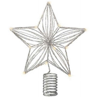 Silver Metal Star Battery Operated Warm White Micro LED Tree Topper