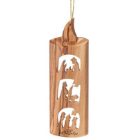 4.5 in. Olive Wood-3 Scene Nativity in Candle Ornament
