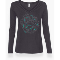 Womens Against The Current- Long Sleeve V-Neck T-Shirt, Black Heather - Medium