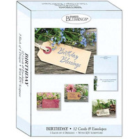 Floral Tags Birthday Shared Blessings Boxed Card - Box of 12