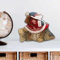 12 x 9 in. Goldfish Santa Christmas Outdoor Decor Large Ornaments